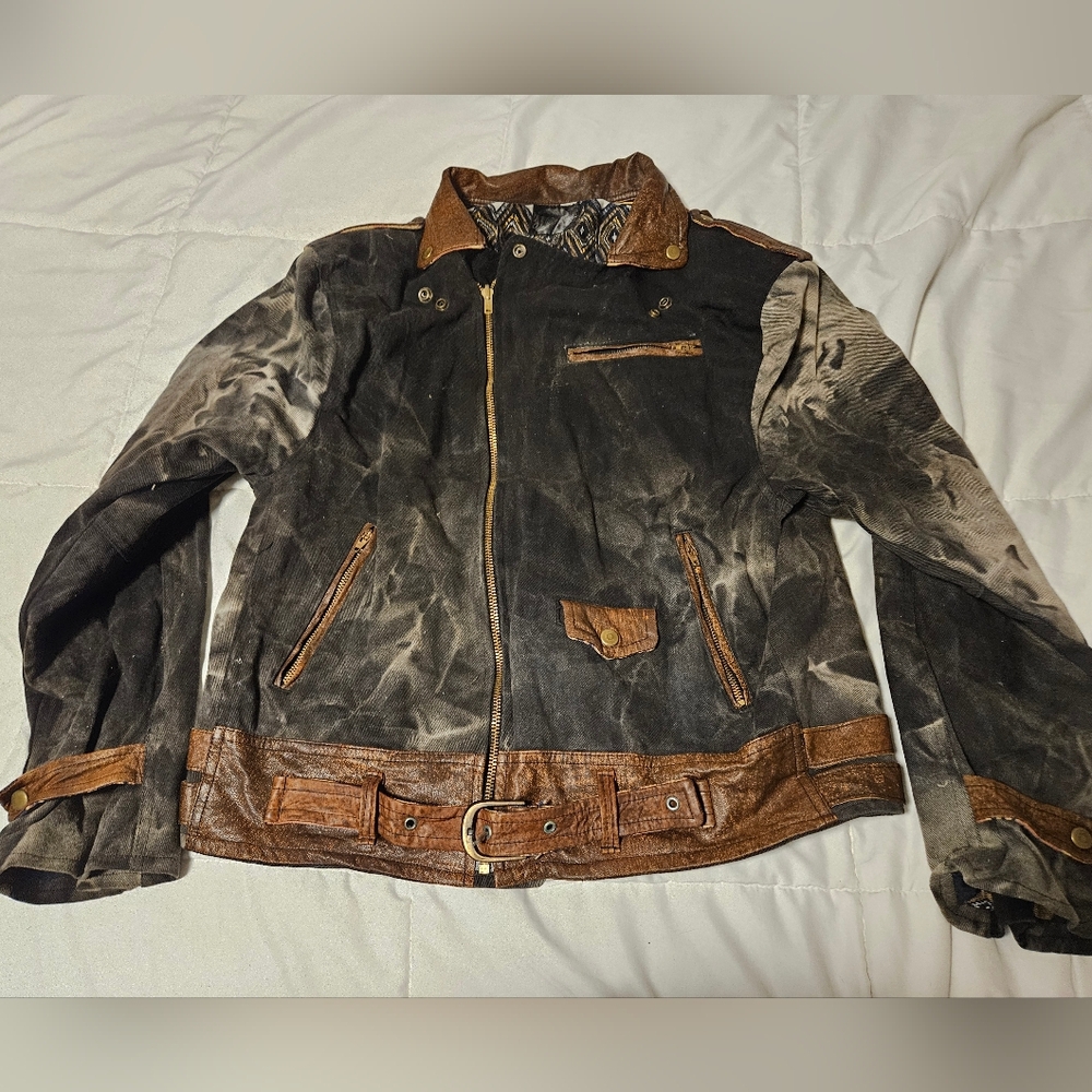 H&D Classic Leather Collection Jacket Combination Of Denim & Genuine Leather 90s
